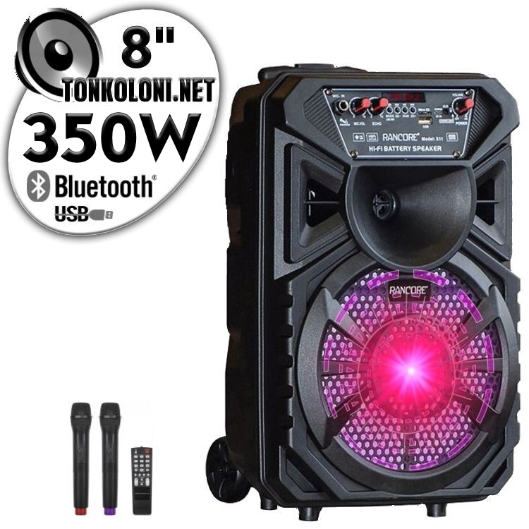 Преносима 8"+5" Тонколона Караоке B801/X11 с Bluetooth, 2 Броя безжични микрофони, USB, Радио, Цветомузика, Вграден акумулатор