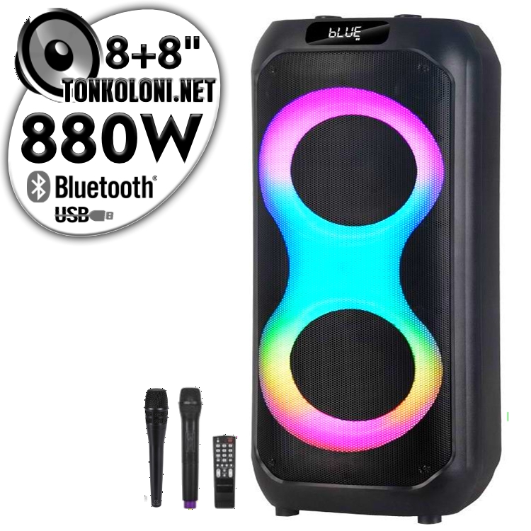 Преносима 8"+8" Тонколона караоке JBR 8802 LUX с Bluetooth, Безжичен микрофон, USB, Радио, Цветомузика, Вграден акумулатор + Подарък професионален микрофон