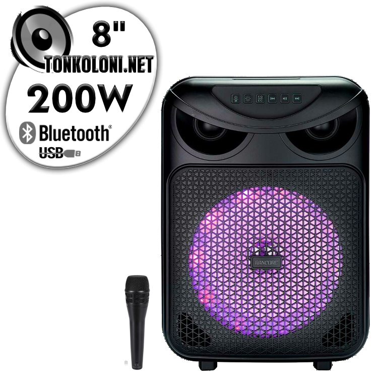 Преносима 8" караоке тонколона с Bluetooth SD карта и Флашка Rancore RS80R с микрофон цветомузика и акумулатор